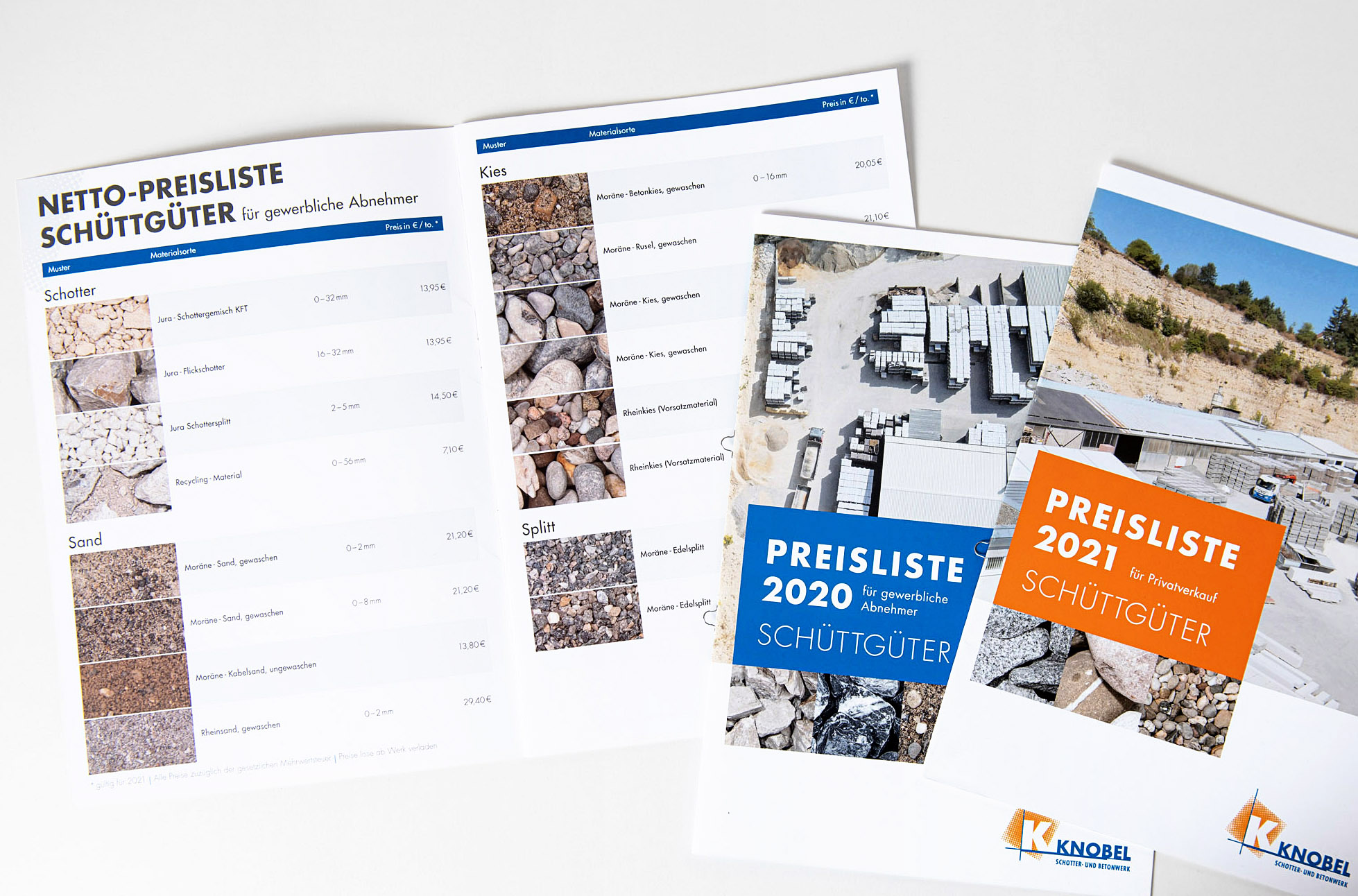 Foto aufgeschlagener Schüttgut-Preislisten der Firma Knobel in Albstadt